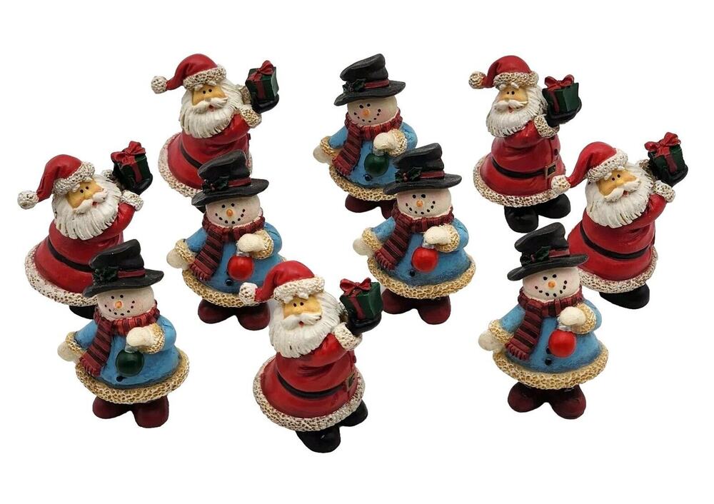 Santa & Snowman 10 Ceramic Christmas Figurines VTG Anthropologie Holiday Decor